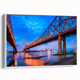 Vintage poster art of New Orleans scenery in colorful tones on a white framed canvas, suitable for living room decor.