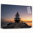 Acrylic print of a serene Maine landscape in muted blue and green tones, suitable for bedroom or dining room decor.