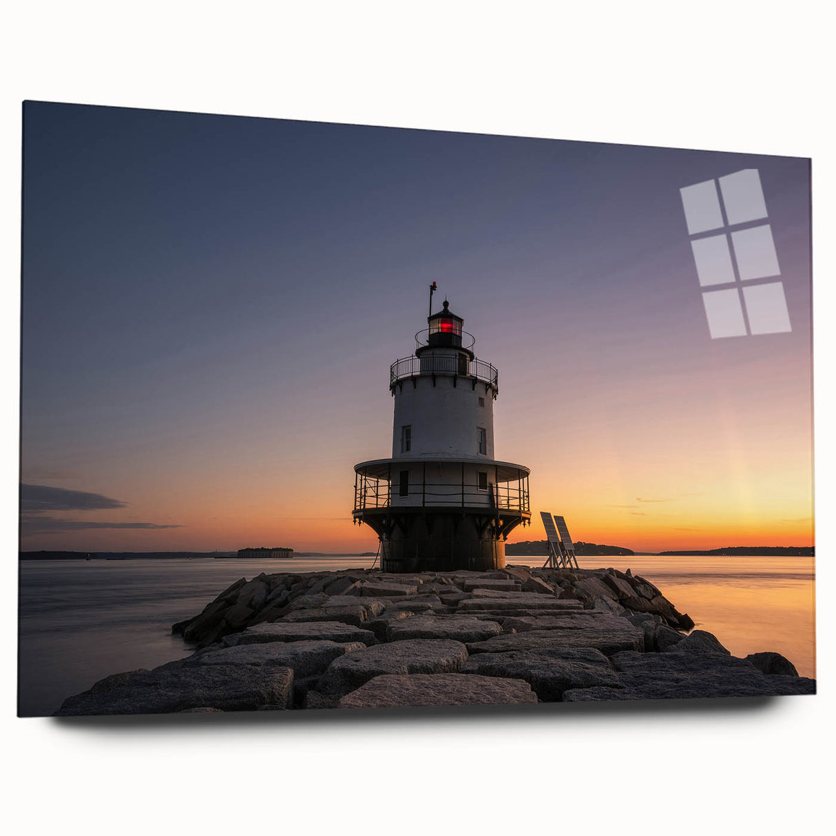 Acrylic print of a Maine landscape in muted earth tones, suitable for bedroom or dining room decor.