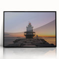 Large abstract wall art depicting a Maine landscape in muted earth tones, framed in black acrylic.