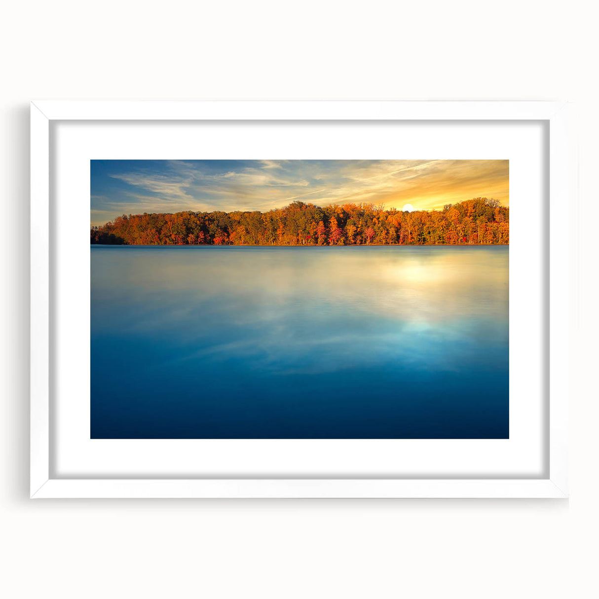 Extra large abstract art print of Annapolis scenery in textured style, with muted blue and green tones on a framed white mat.