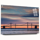 Acrylic print of Baltimore skyline in muted gray and blue tones, suitable for bedroom or dining room decor.