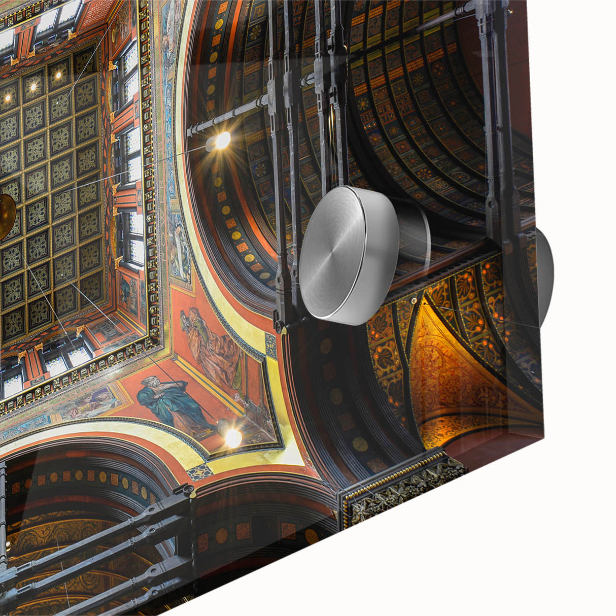Large abstract depiction of Boston skyline in muted earth tones on acrylic glass, ideal for dining room art.