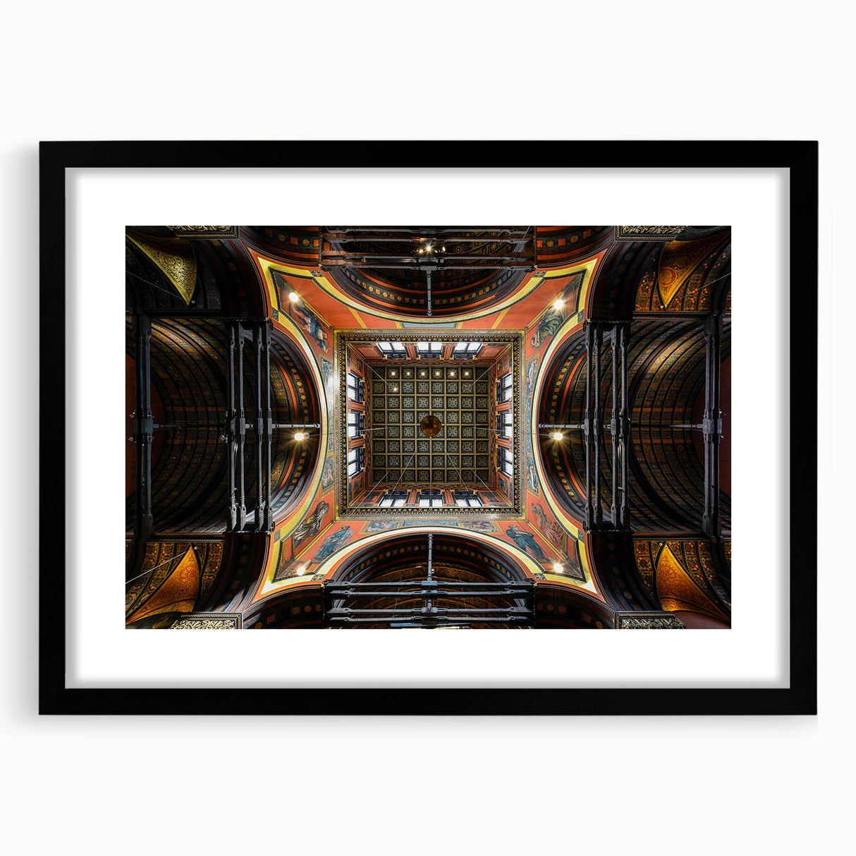 Extra large abstract art print of Boston skyline with vibrant colors on textured canvas, ideal for living room decor.