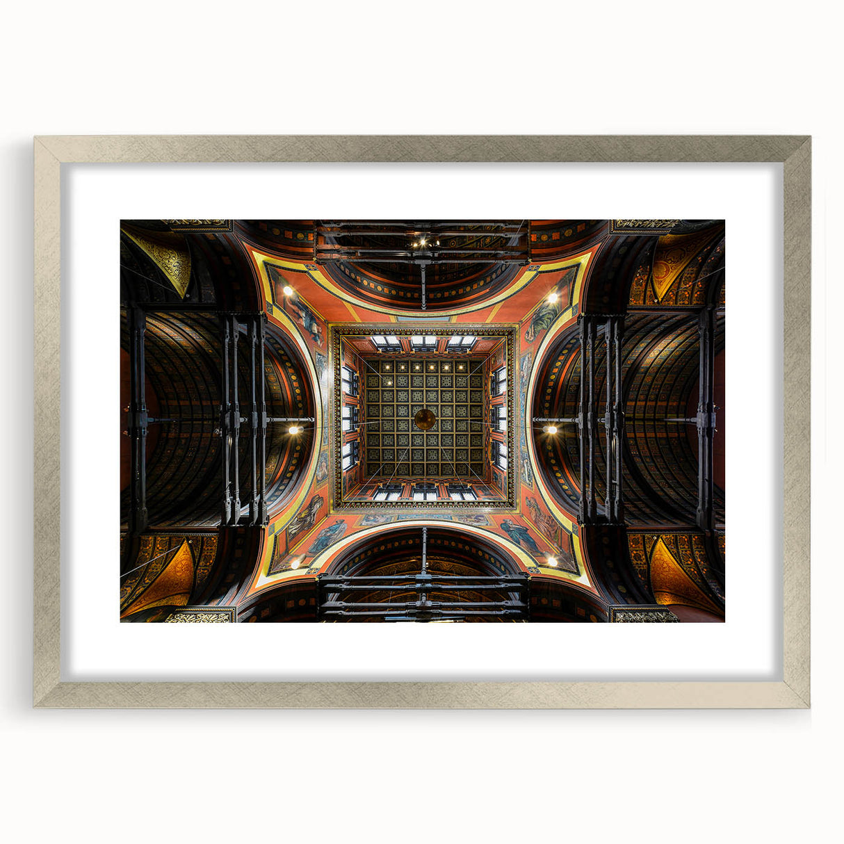 Framed print of the Boston skyline in muted gray and blue tones, ideal for dining room art.