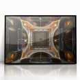 Large abstract wall art depicting Boston skyline in muted blue and gray tones on framed acrylic.