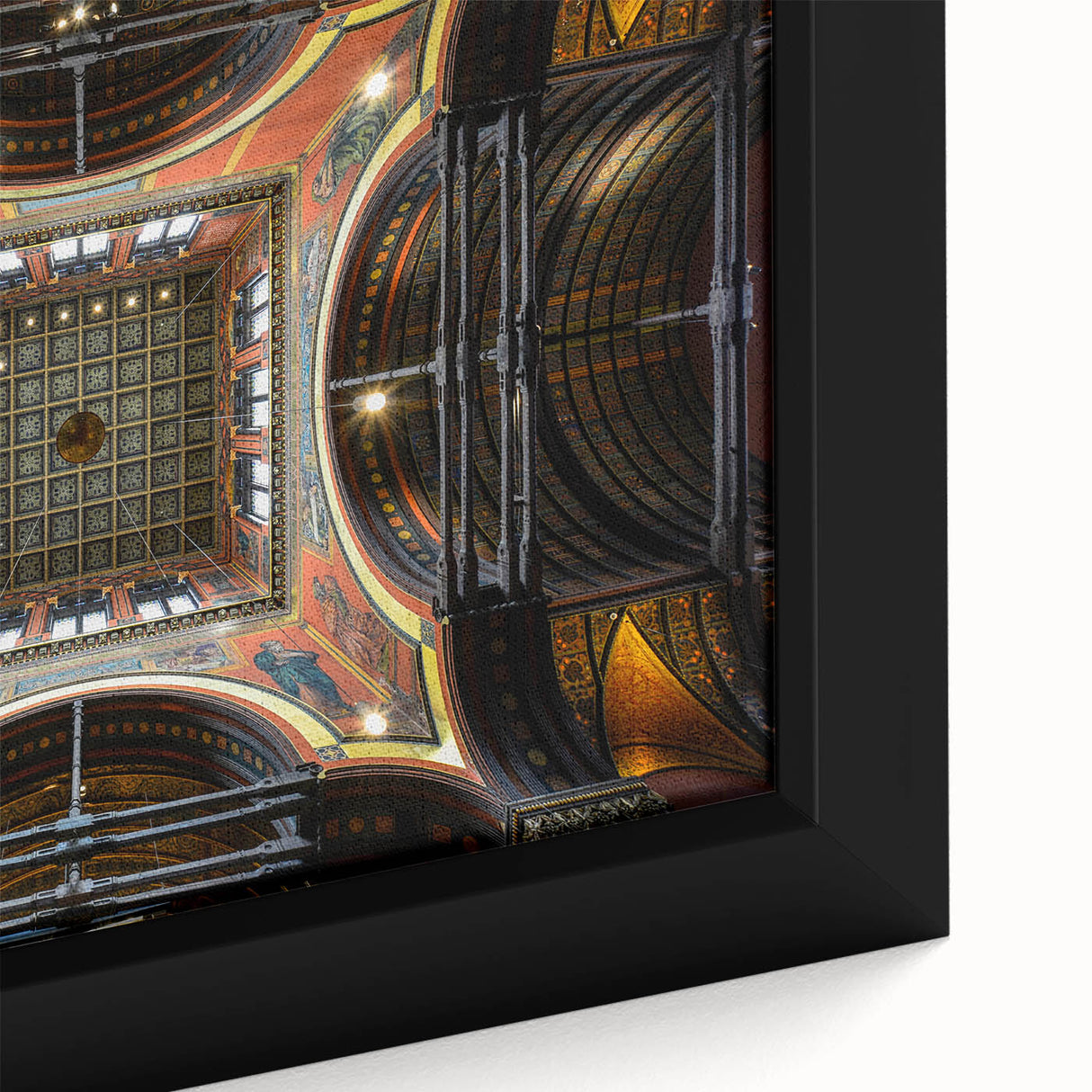 Extra large framed canvas of a textured, colorful Boston skyline on a black background, suitable for living room decor.