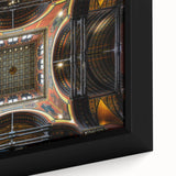 Extra large framed canvas of a textured, colorful Boston skyline on a black background, suitable for living room decor.