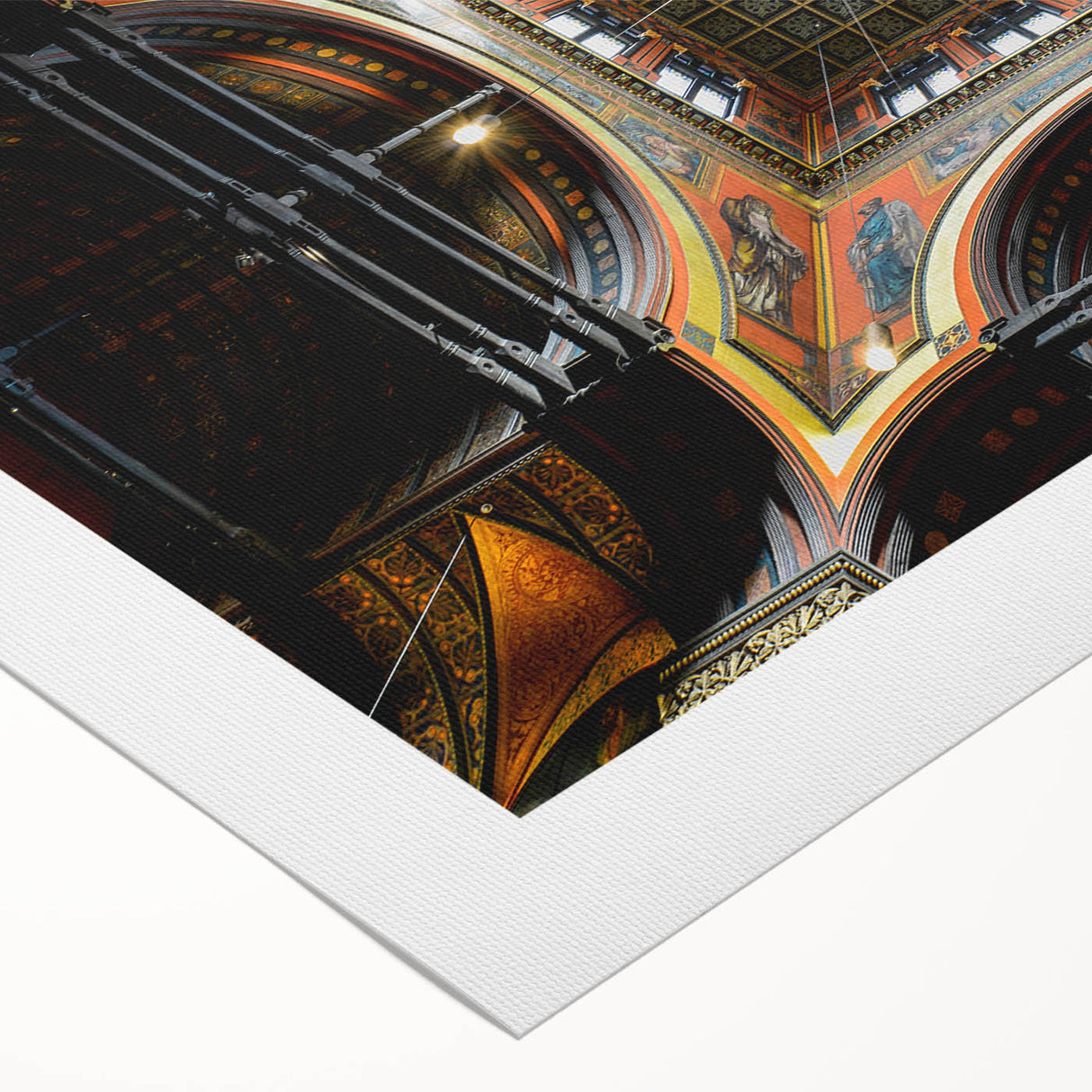 Art deco poster of Boston skyline in muted blue tones on rolled canvas, suitable for dining room wall art.