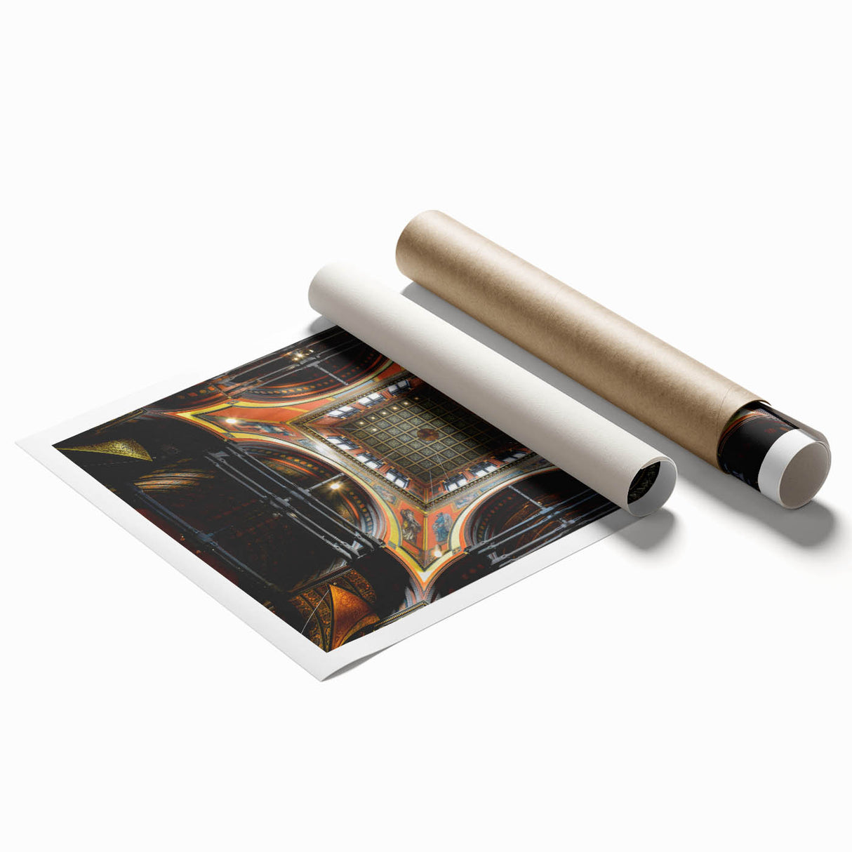 Extra large rolled print of Boston scenery with soft floral accents in muted colors, ideal for classy bathroom wall art.