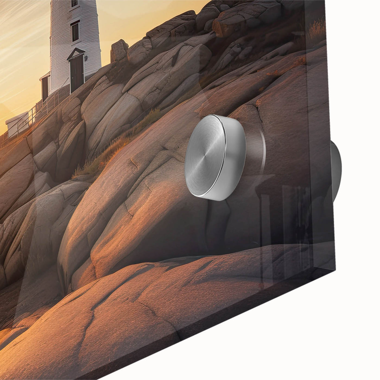 Large abstract wall art of Massachusetts Cape in muted blue tones on acrylic glass, suitable for dining room ambiance.