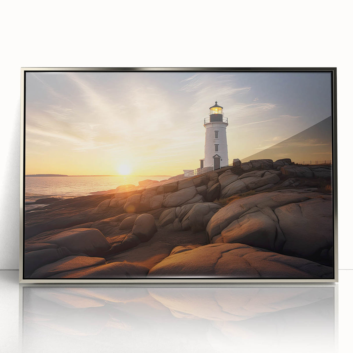 Mid-century modernist art depicting Cape Cod landscape in muted tones on a framed acrylic print.
