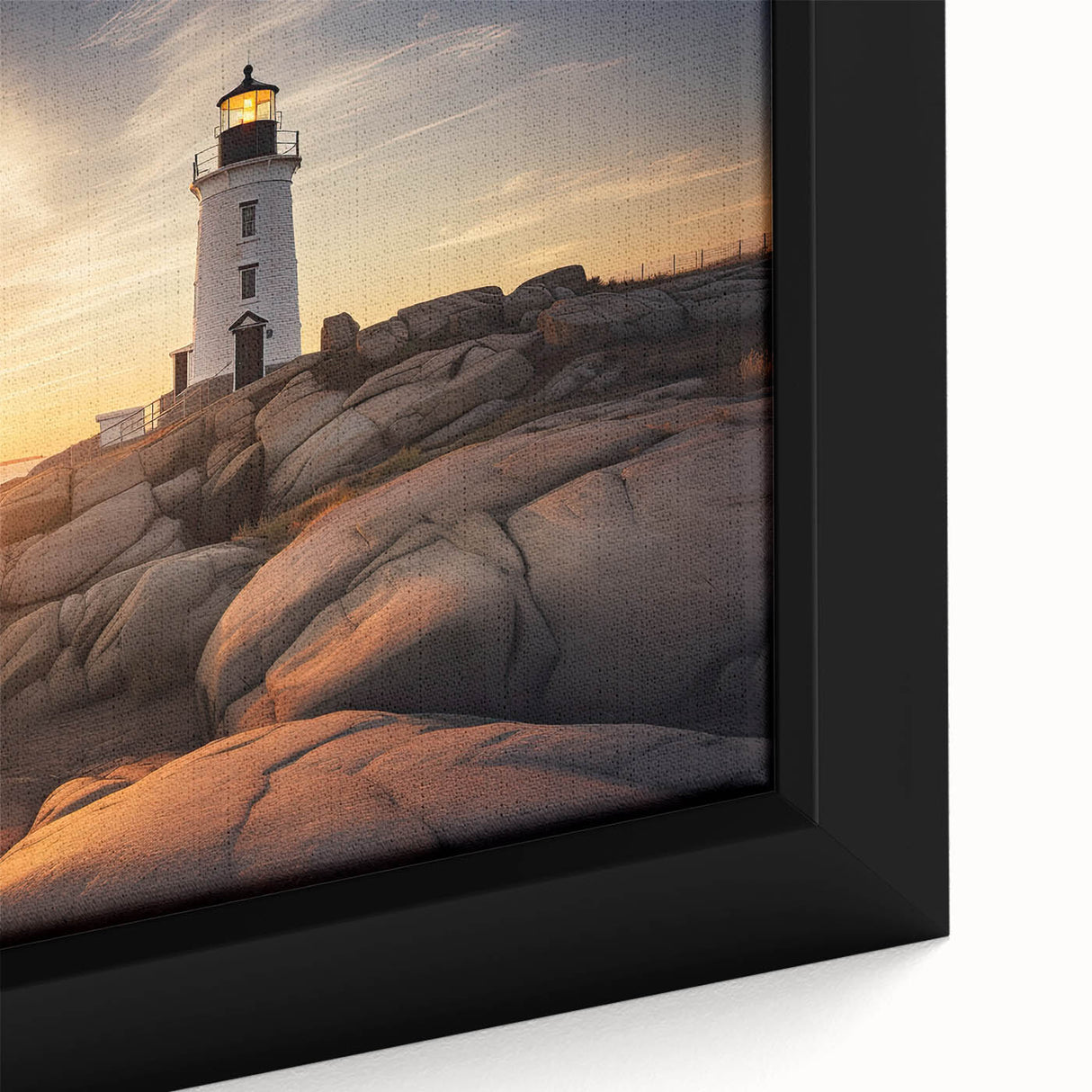 Extra large framed canvas of a textured Massachusetts Cape scenery in black with colorful accents.