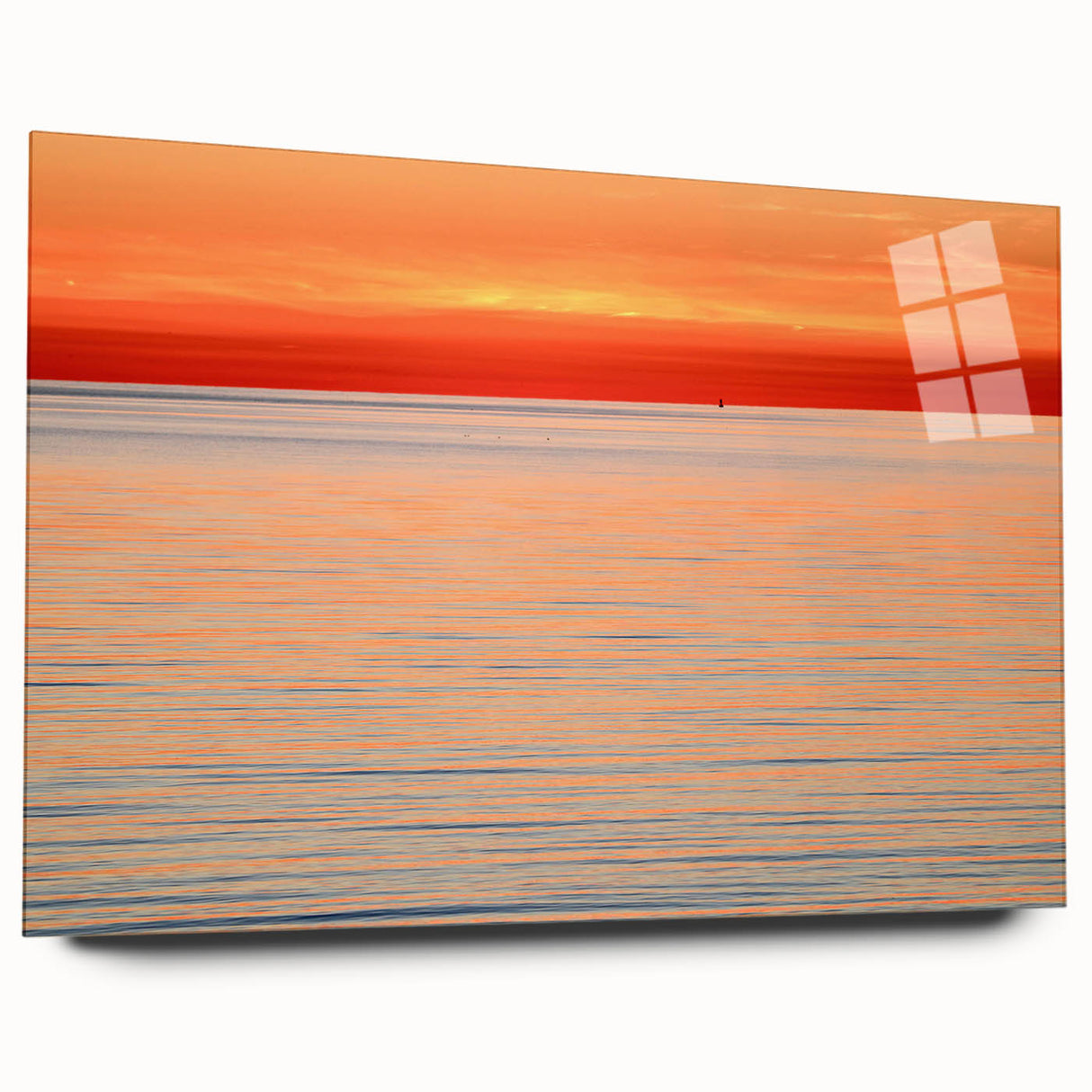 Large abstract wall art featuring a serene Nantucket landscape in muted blue and green tones on acrylic glass.