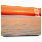 Large abstract wall art featuring a serene Nantucket landscape in muted blue and green tones on acrylic glass.