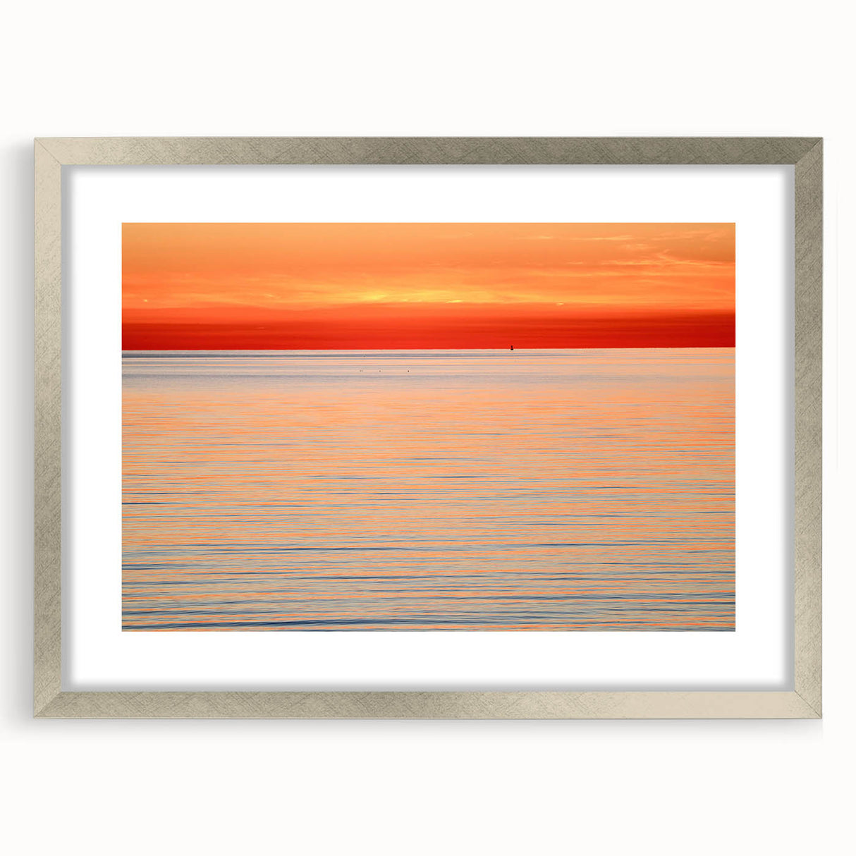 Textured abstract art print of Massachusetts, Nantucket scenery in muted blue tones on a framed silver mat.