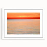 Abstract art print of Nantucket landscape in muted blue and gray tones on a framed white mat, ideal for dining room decor.
