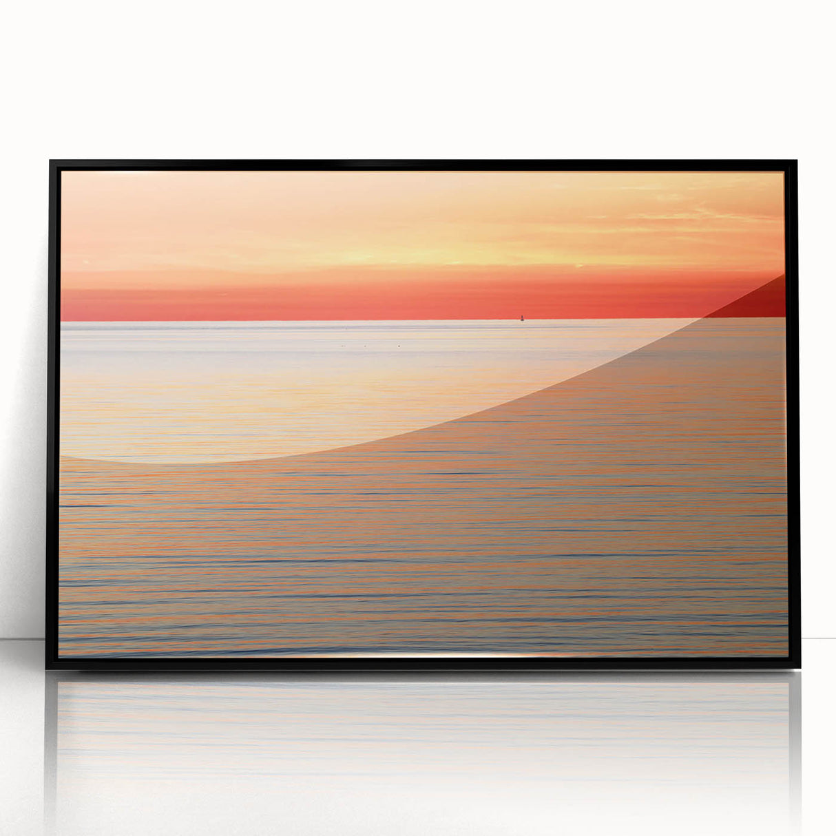 Large abstract wall art depicting a serene Nantucket landscape in muted blue and green tones on a framed acrylic print.