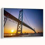 Vintage poster art of Detroit skyline in colorful hues on extra large framed canvas, ideal for living room decor.