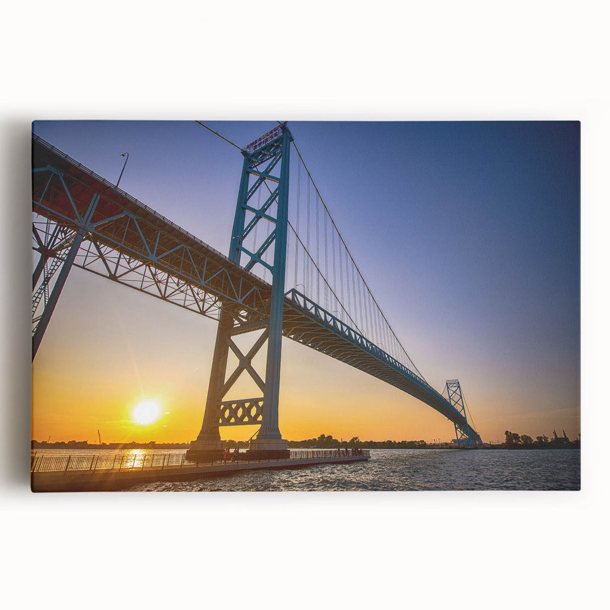 Black and white photo of Detroit skyline on large stretched canvas, suitable for kitchen art.