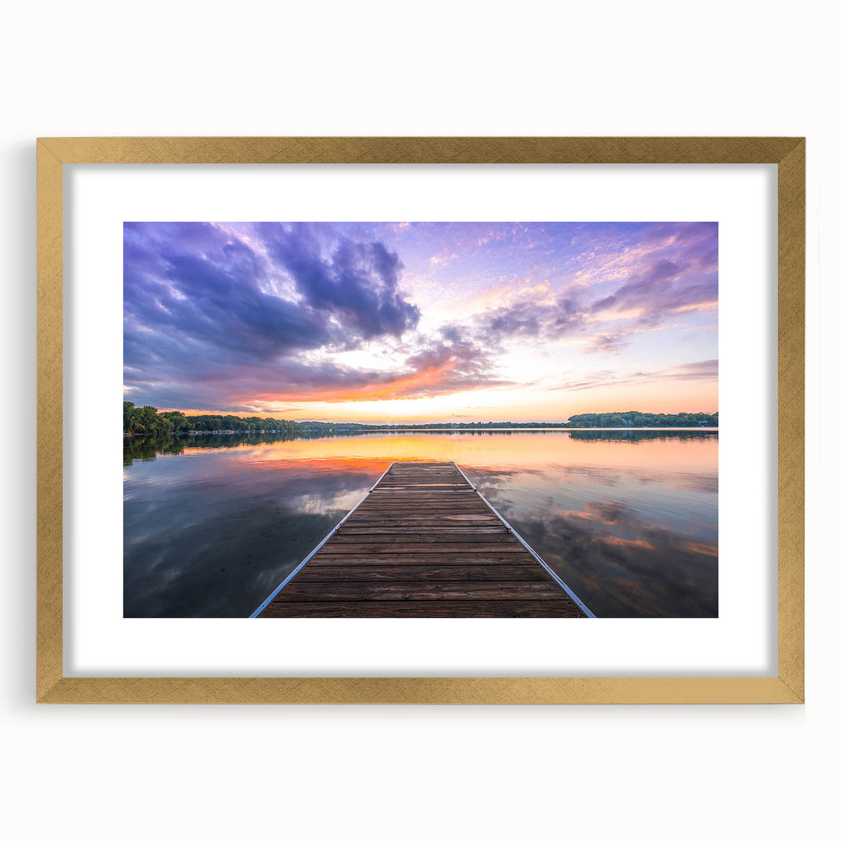 Extra large abstract art print of a textured Minnesota landscape in gold frame, ideal for living room decor.