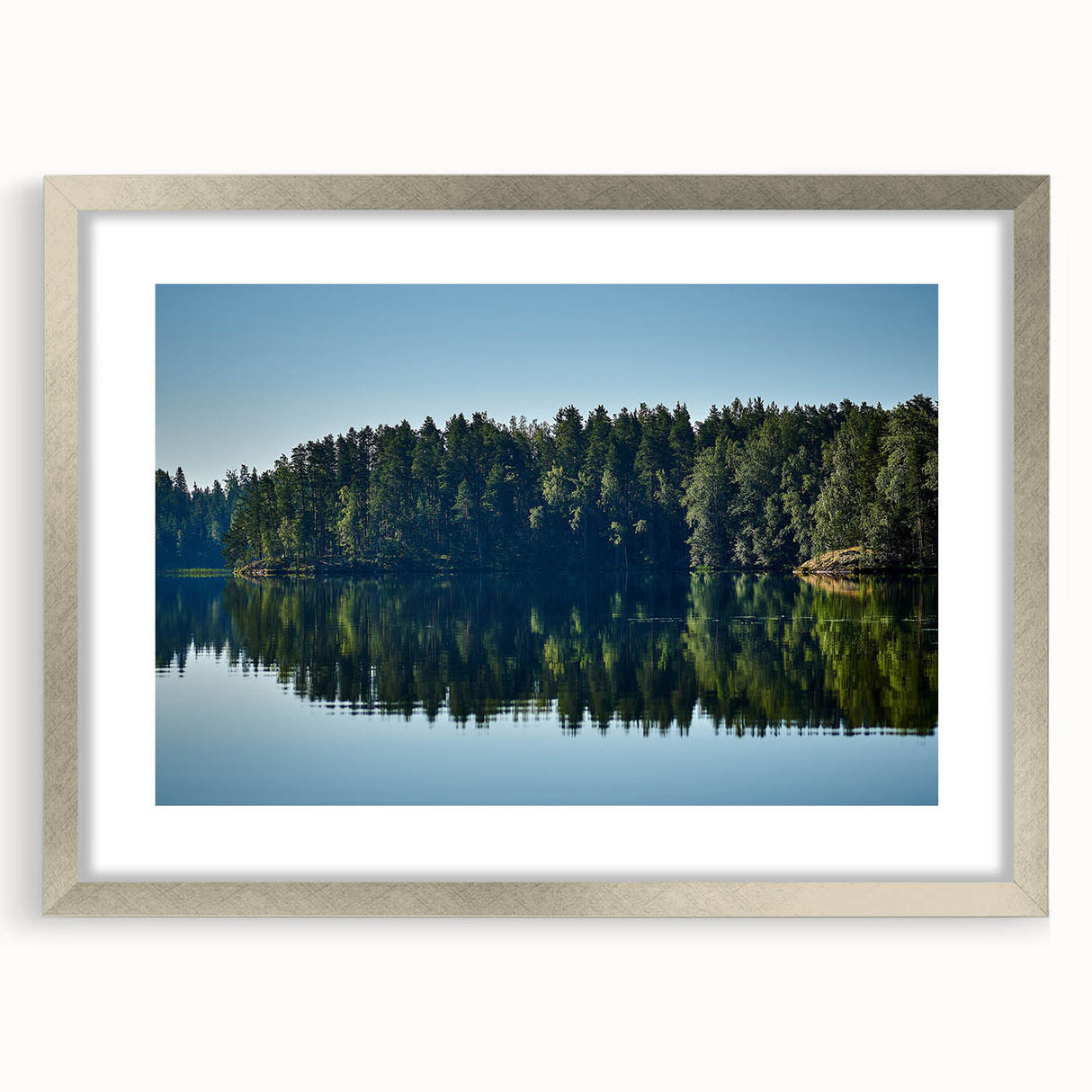 Textured abstract art print of a Mississippi scenery in muted earth tones, framed in silver, ideal for bedroom art.
