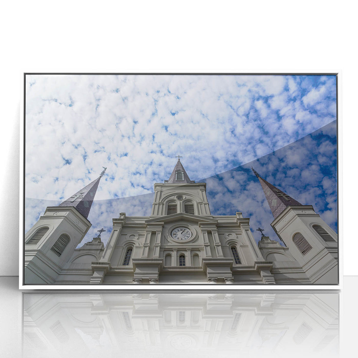 Acrylic print of St. Louis skyline in art deco style with pastel color palette, ideal for modern nursery wall art.