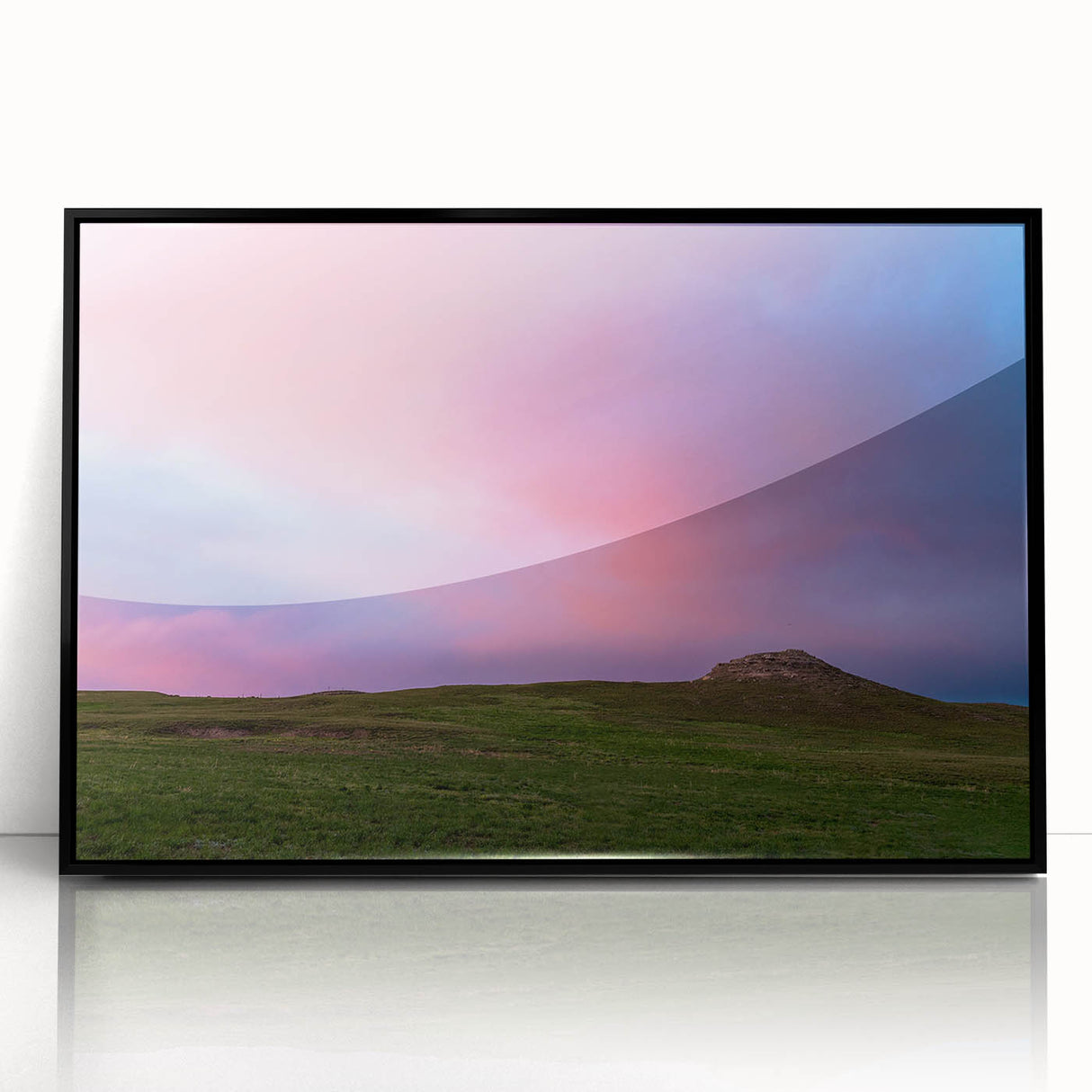 Large abstract wall art depicting Nebraska scenery in muted earth tones on a framed acrylic.