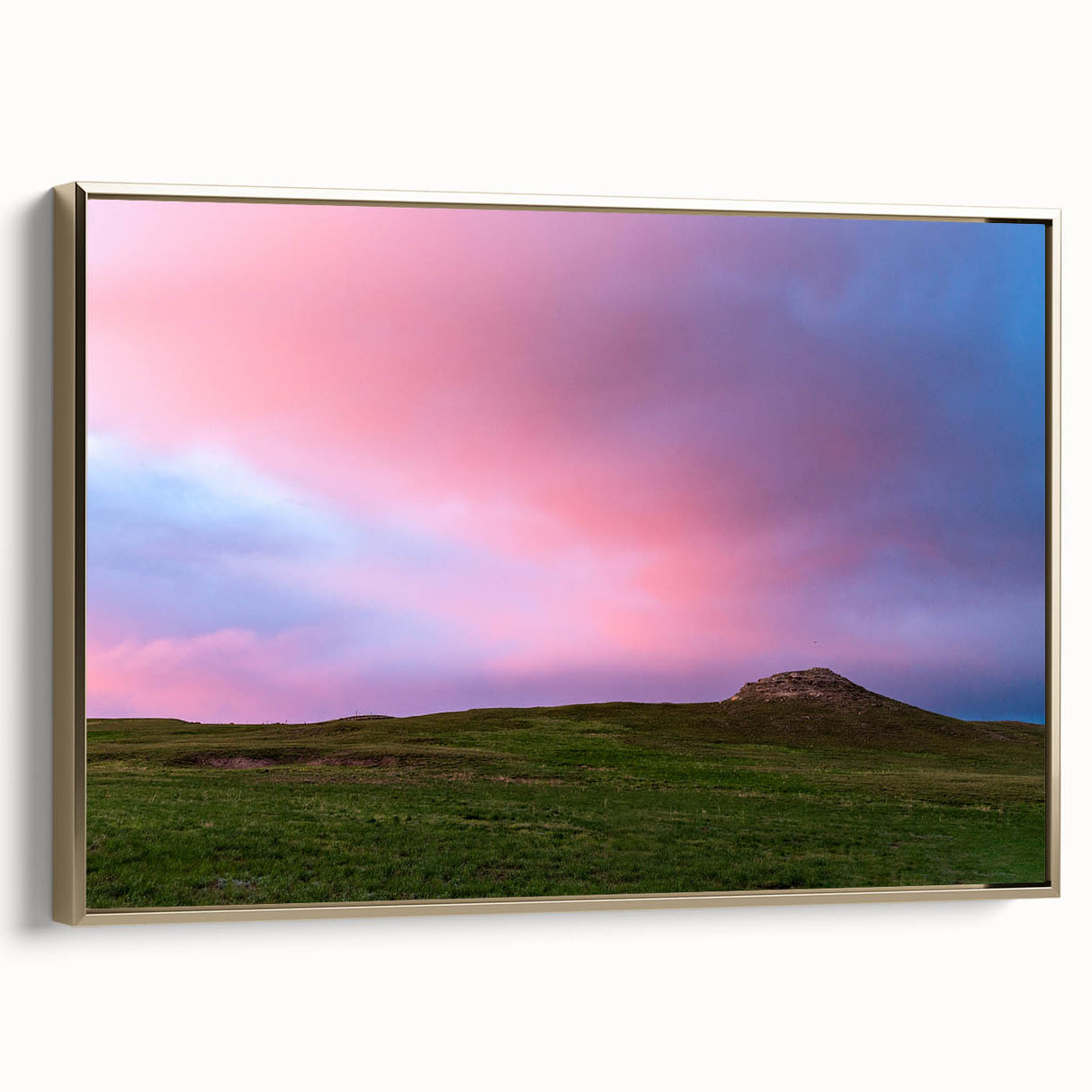 Framed canvas depicting a vintage-style Nebraska landscape in muted gold and black tones, ideal for bedroom wall decor.