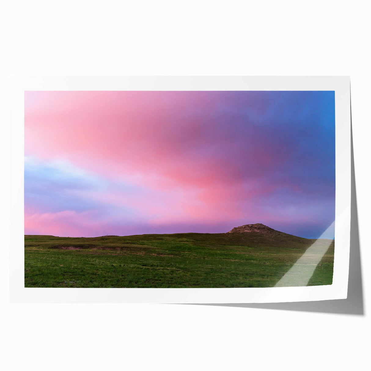 Extra large rolled print of Nebraska scenery with vibrant green and blue floral accents, ideal for dining room wall art.