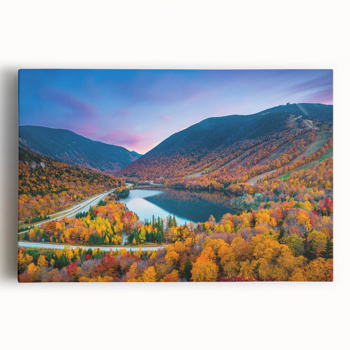 Black and white stretched canvas of New Hampshire scenery, suitable as large kitchen wall art.