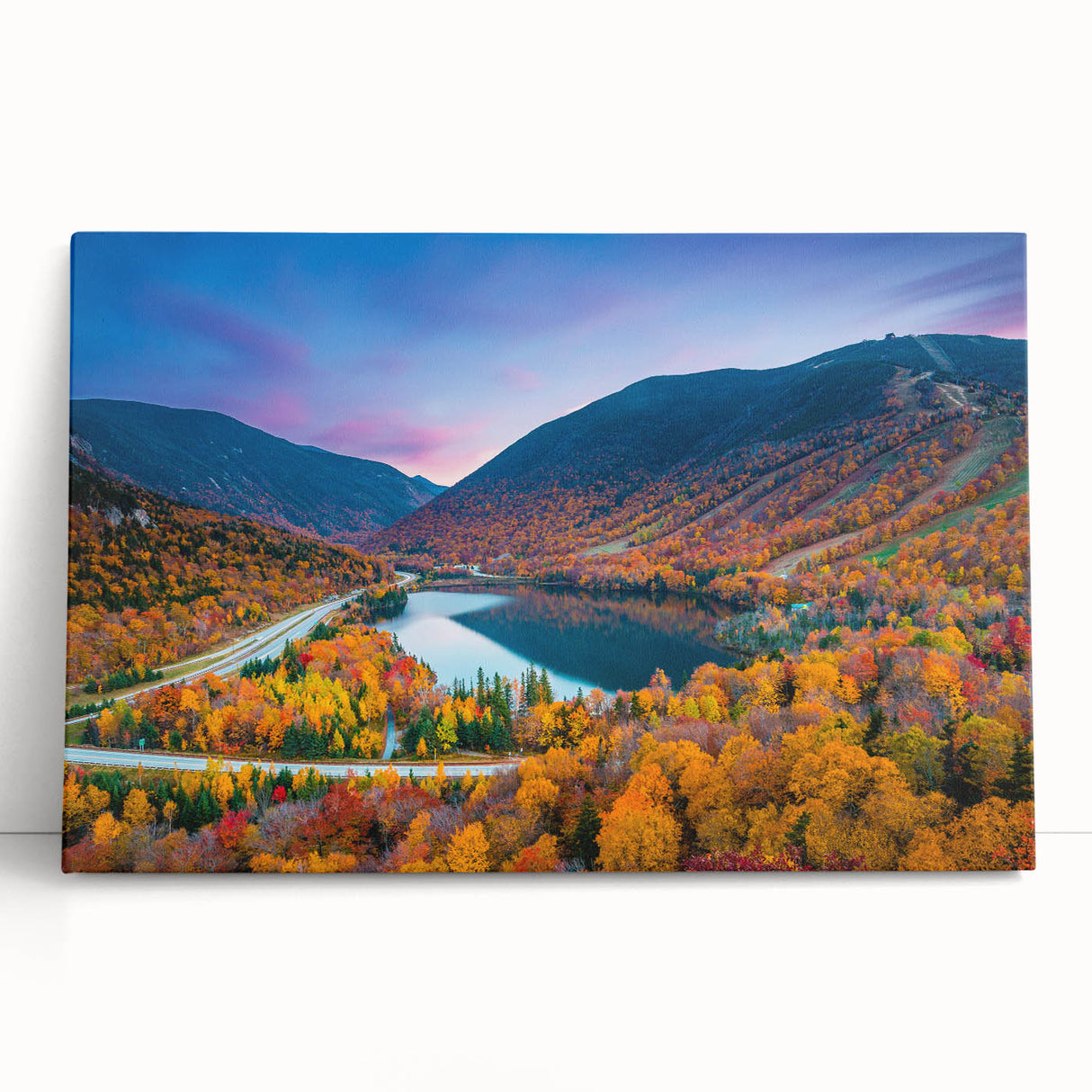 Black and white stretched canvas of a New Hampshire landscape, ideal for kitchen wall art or bedroom decor.