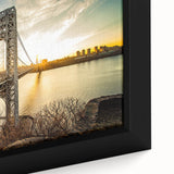 Close-up of textured black wall art featuring a colorful New Jersey scenery on a framed canvas.