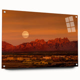 Large abstract wall art depicting New Mexico scenery in muted earth tones on acrylic glass.