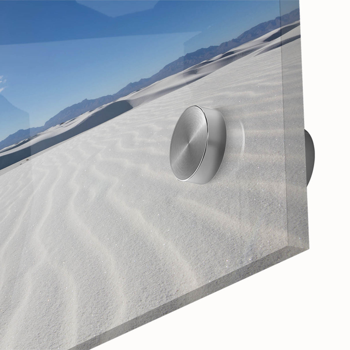 Large abstract wall art depicting the White Sands of New Mexico in muted tones on acrylic glass.