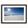 Extra large abstract art print of White Sands in New Mexico, featuring textured, colorful hues on a framed black mat.