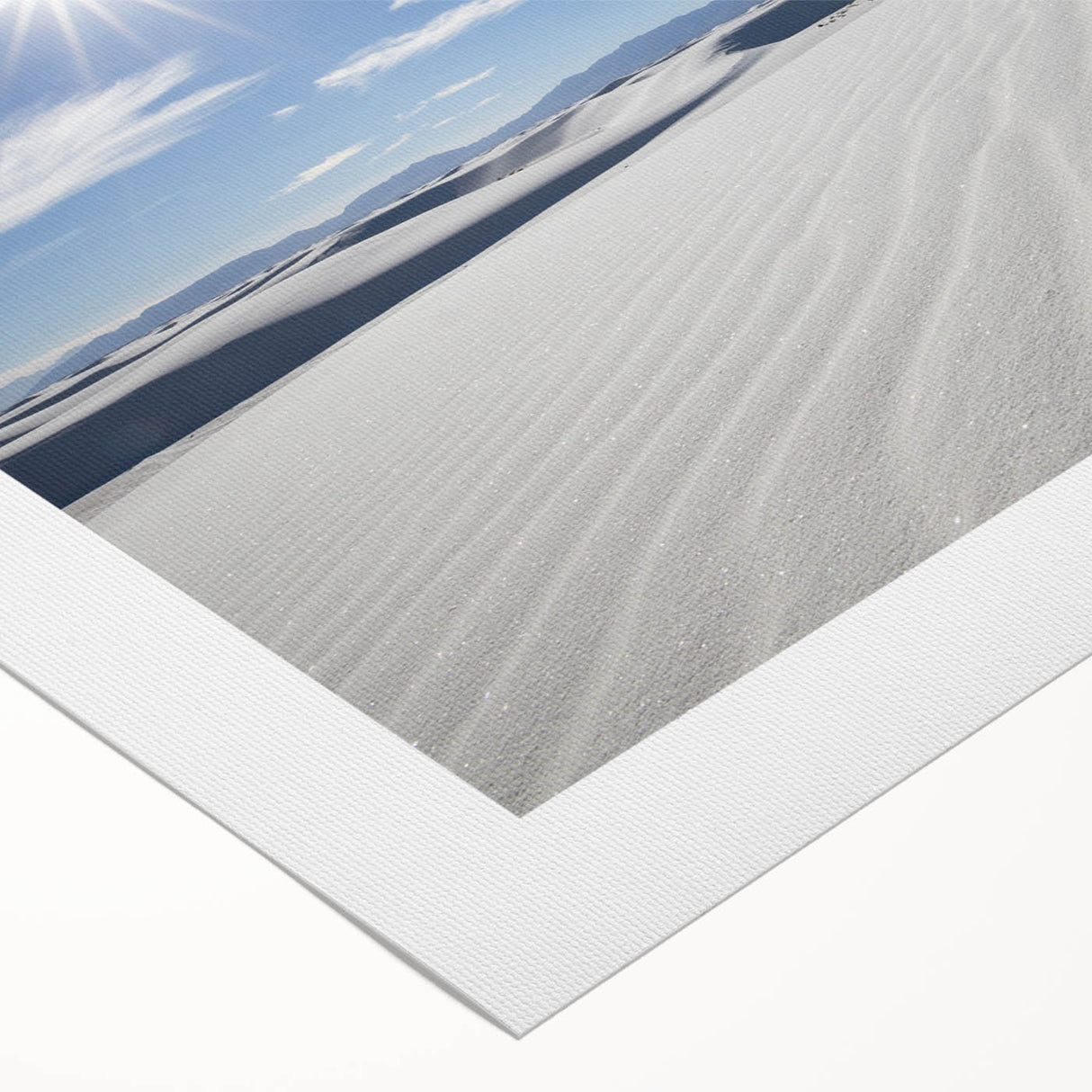 Art deco poster featuring the White Sands in New Mexico, in pastel shades on rolled canvas, suitable for dining room decor.