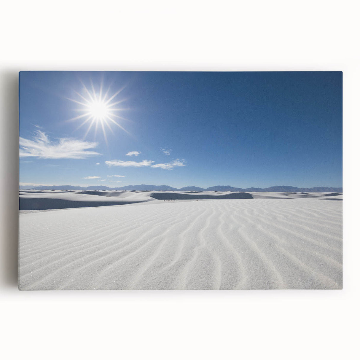 Black and white photograph of White Sands, New Mexico on stretched canvas, ideal for kitchen wall art.