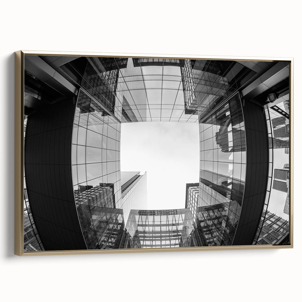 Framed canvas featuring a vintage-style landscape painting of Charlotte, North Carolina with gold and black hues.