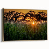 Framed canvas of a vintage-style Raleigh, North Carolina landscape in muted gold and black, ideal for bedroom wall art.