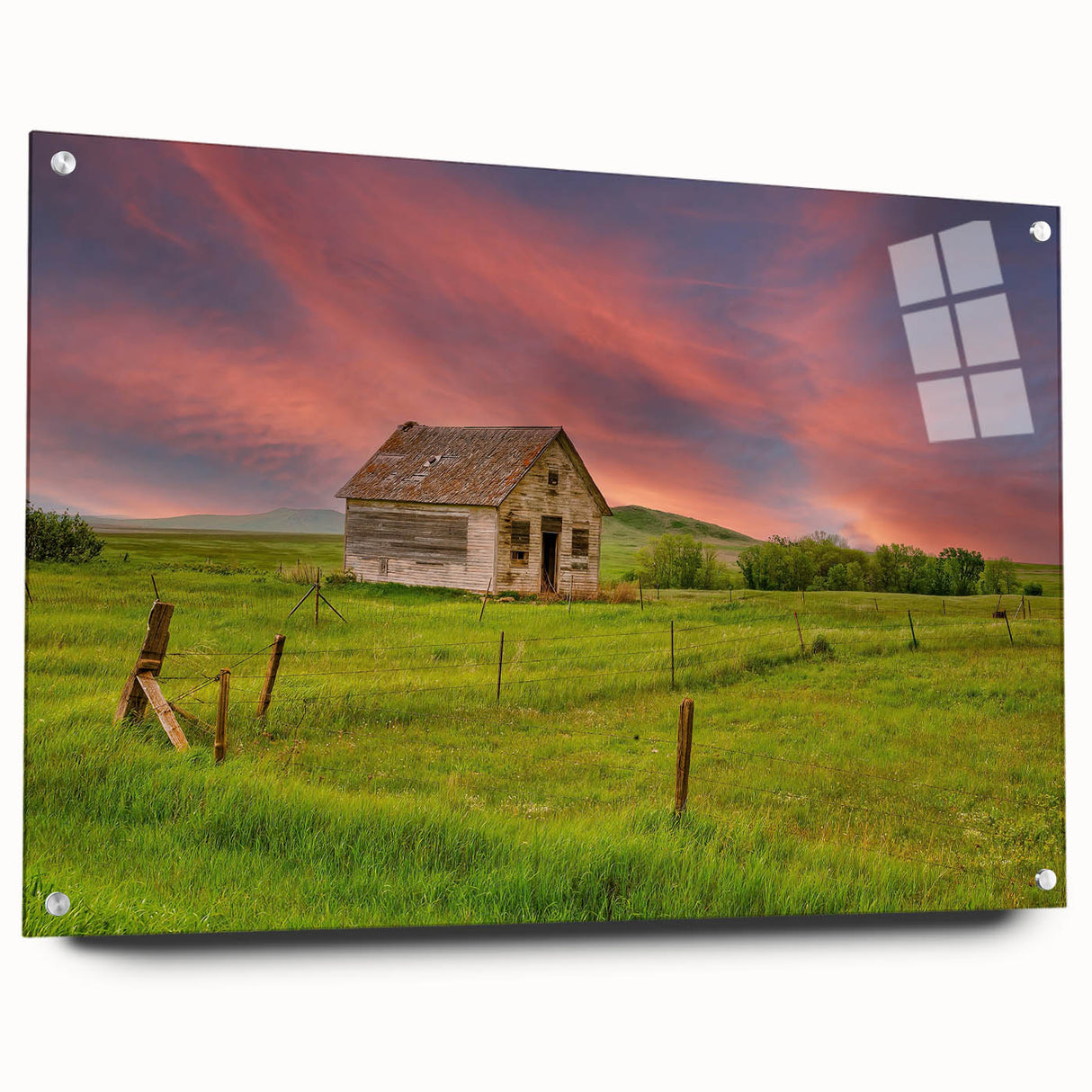 Acrylic print of a North Dakota landscape in muted earth tones, suited for bedroom or dining room decor.