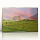 Mid-century modernist acrylic print of a North Dakota landscape in muted earth tones, ideal for modern art wall decor.