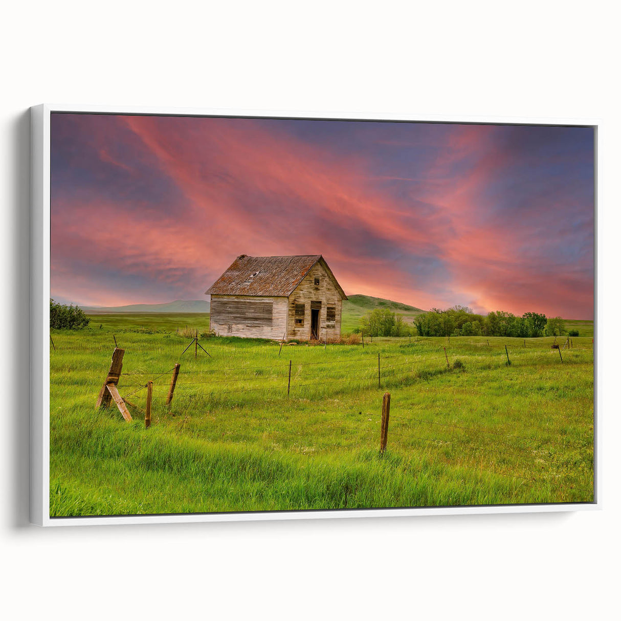 Vintage poster art of North Dakota scenery in muted earth tones on a large framed canvas, ideal for living room decor.