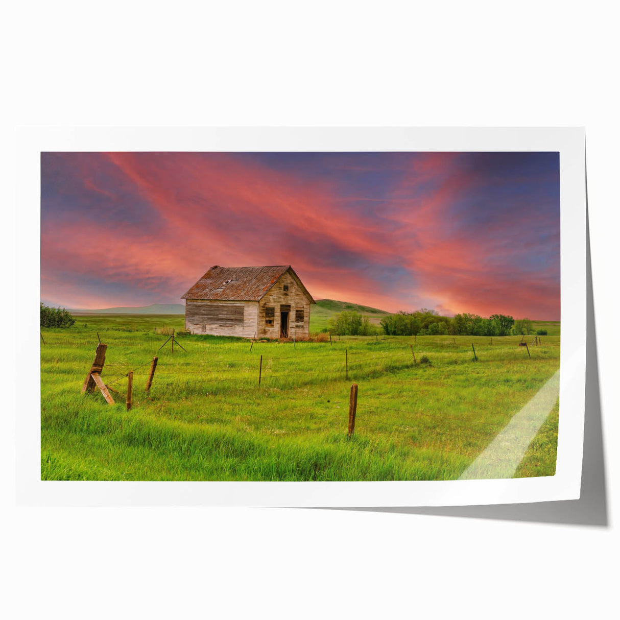 Extra large rolled print of a North Dakota landscape with subdued floral elements, suited for dining room decor.
