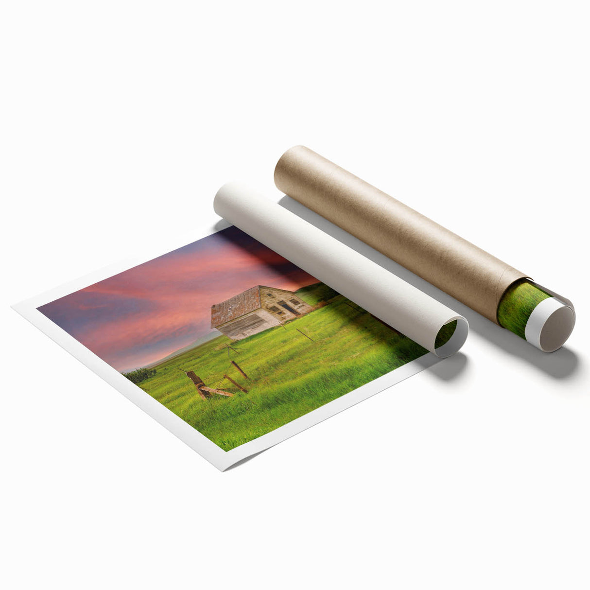 Extra large rolled print of North Dakota scenery with muted earth tones, ideal for classy bathroom wall art.