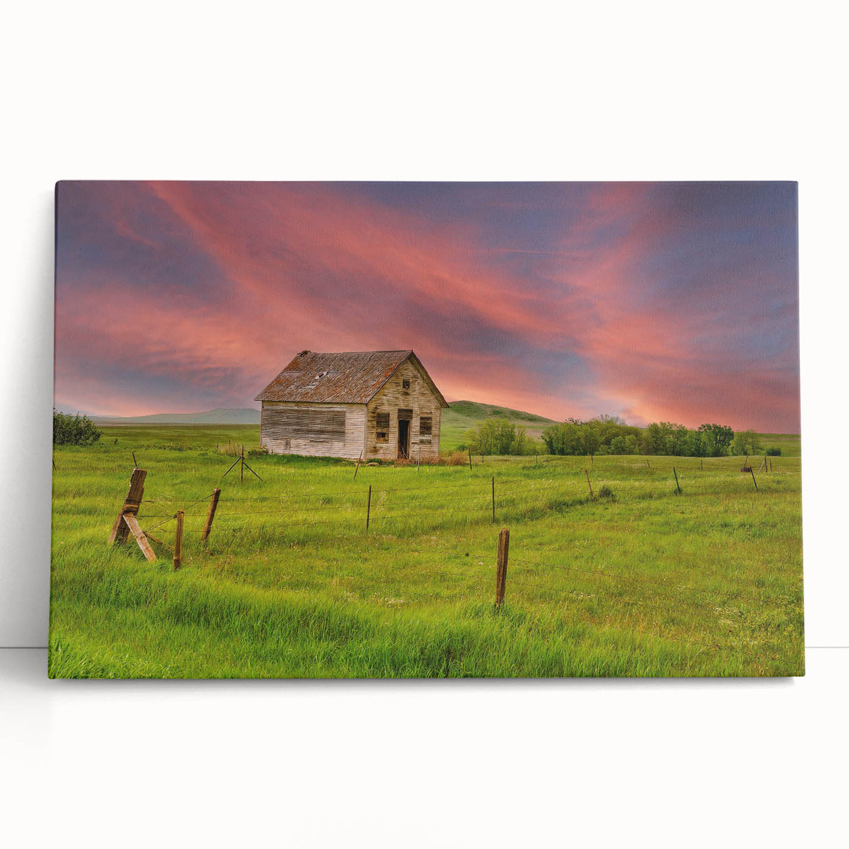 Black and white photograph of North Dakota scenery on large stretched canvas, ideal for kitchen wall art.