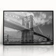 Large abstract wall art of the Brooklyn Bridge in black and white on a framed acrylic, ideal for modern living room decor.