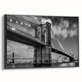 Black and white framed canvas of the Brooklyn Bridge, ideal for bedroom wall art.