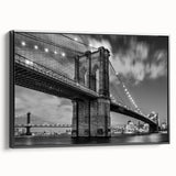 Black and white framed canvas of the Brooklyn Bridge, ideal for bedroom wall art.