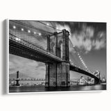 Vintage poster art of Brooklyn Bridge in colorful hues on extra-large framed canvas, suitable for living room decor.